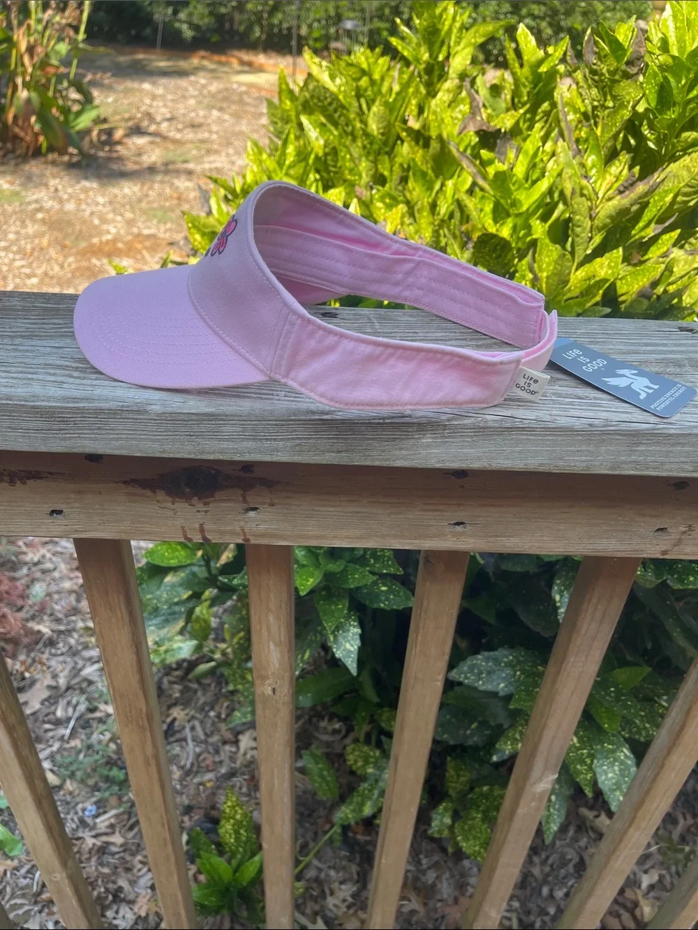 Life is Good Pink Daisy Embroidered Cotton Visor Hat NWT
